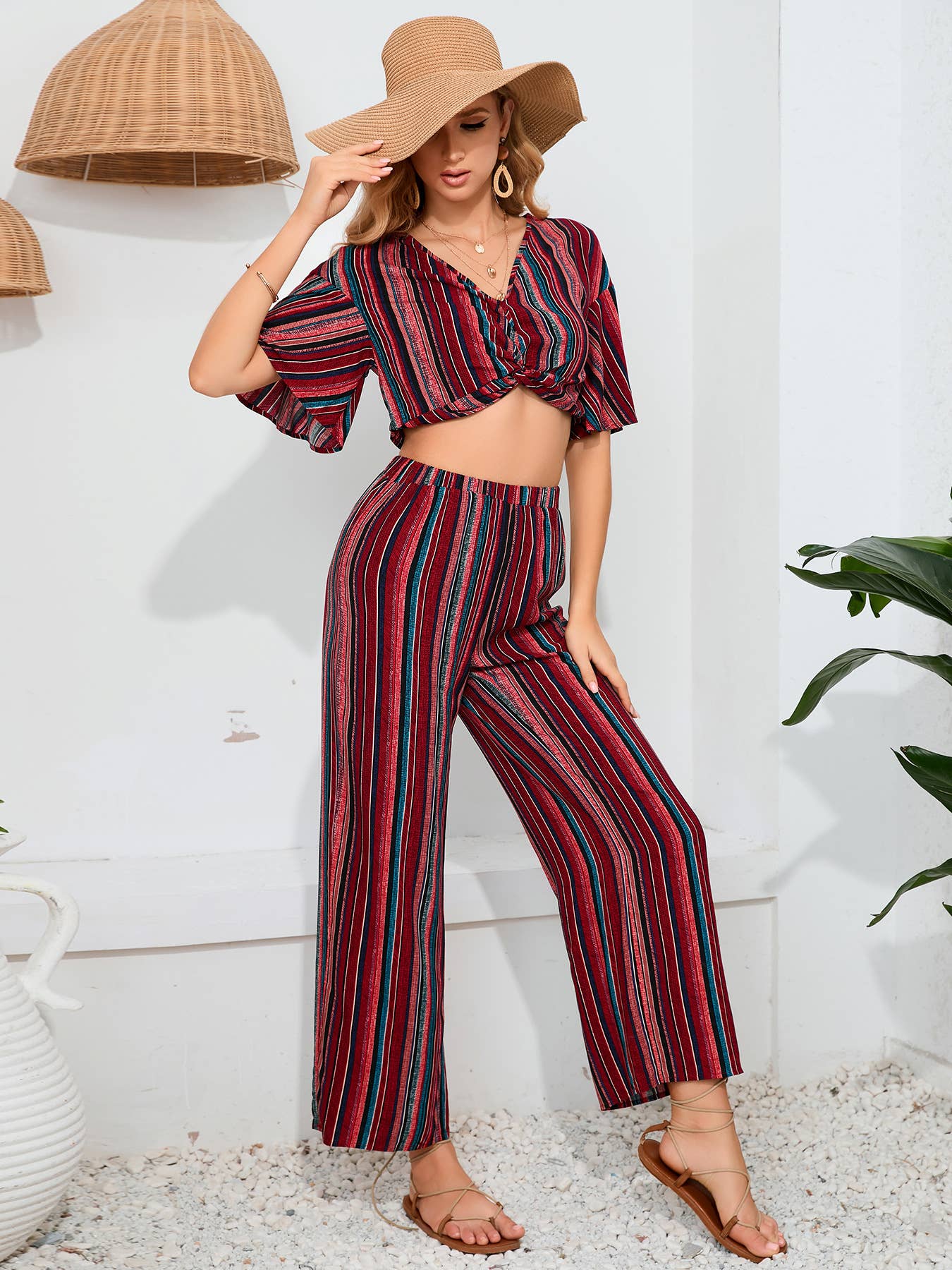 City style trousers short sleeve top two-piece set