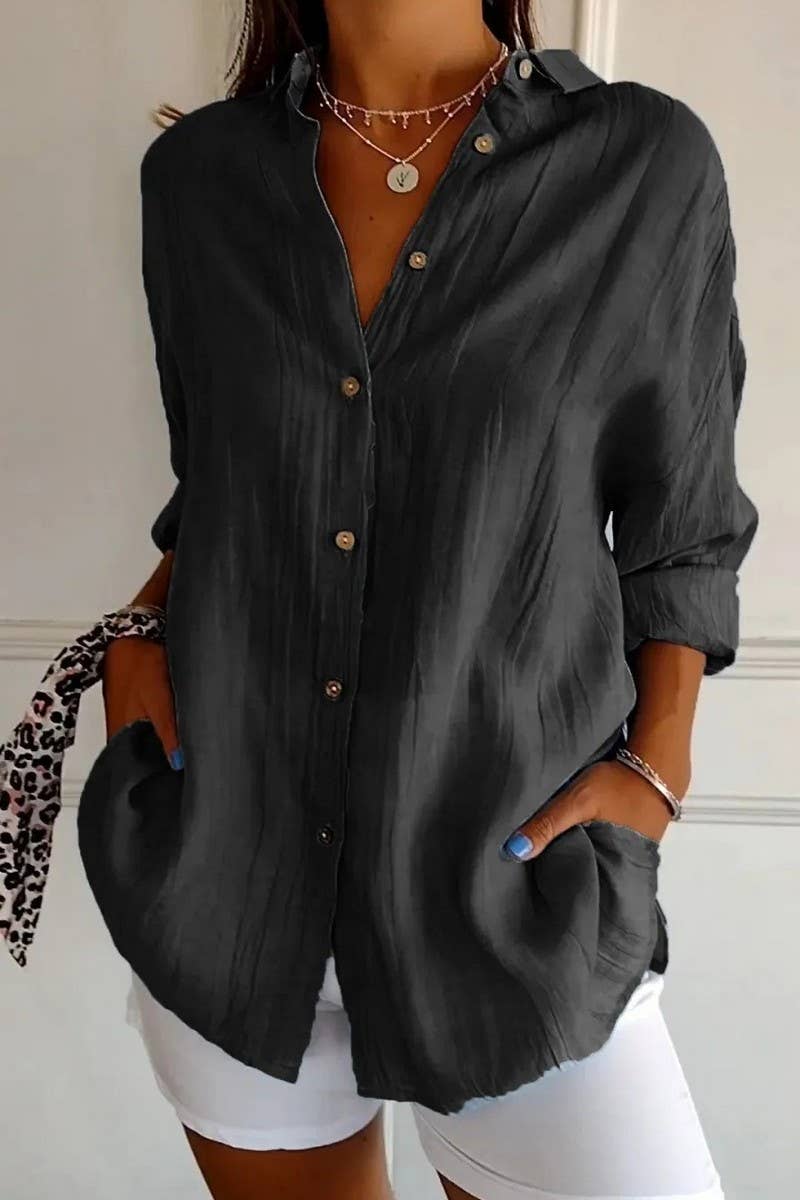 CWTSTL2281_SOLID COLOR SINGLE BREASTED PLEATED LAPEL SHIRT