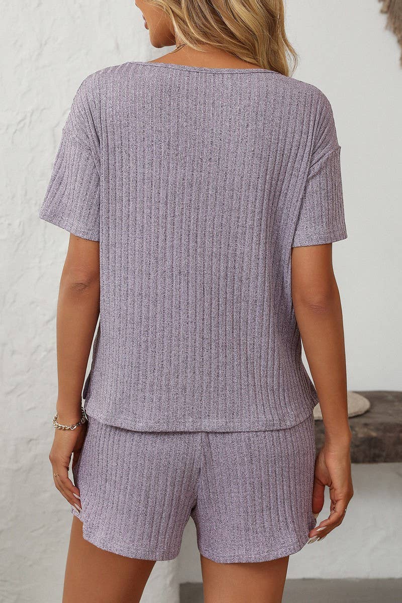 CWSTB1663_SOLID COLOR STRIPED SHORT-SLEEVED HOME WEAR SUIT