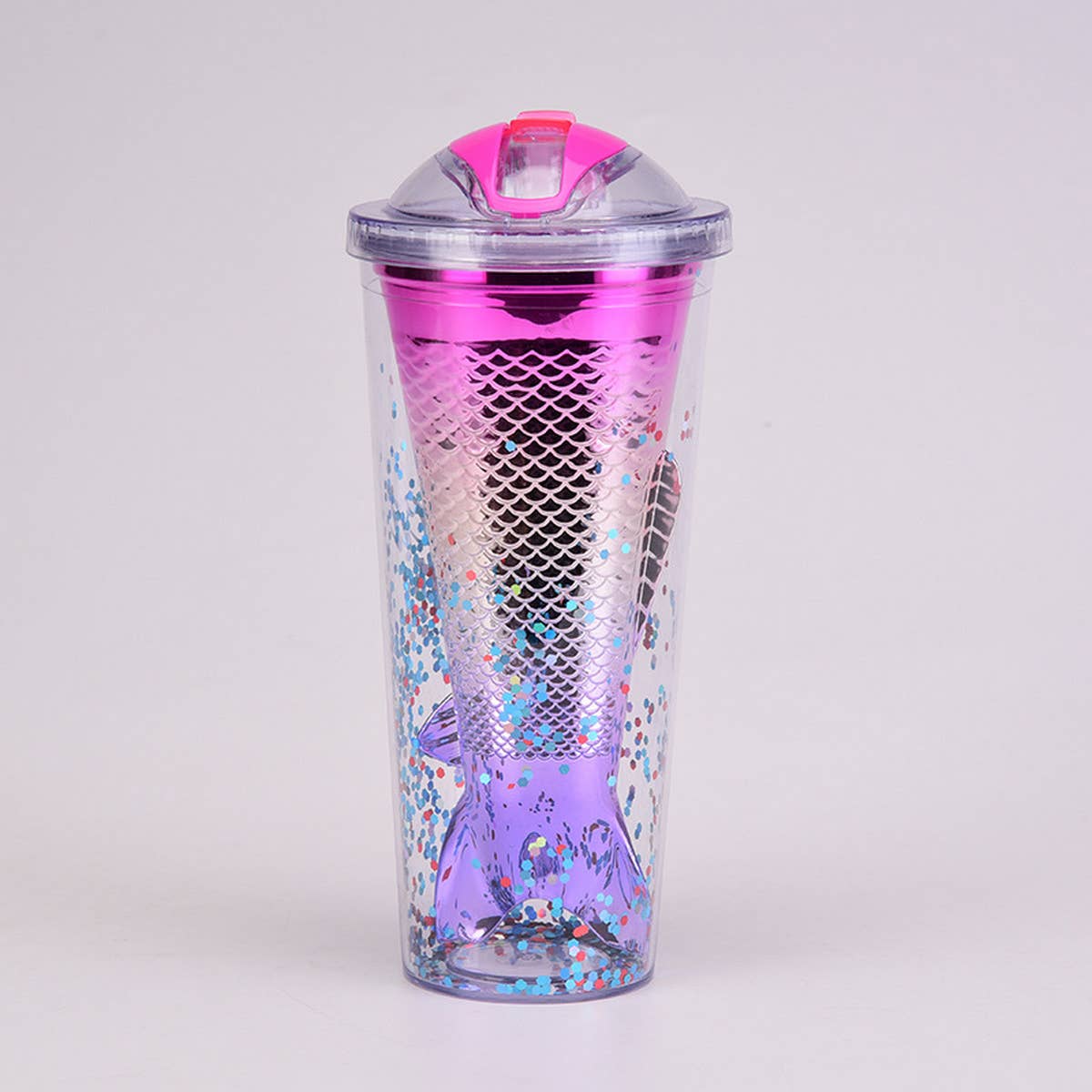 DOUBLE LAYER GRADIENT MERMAID TAIL WATER CUP