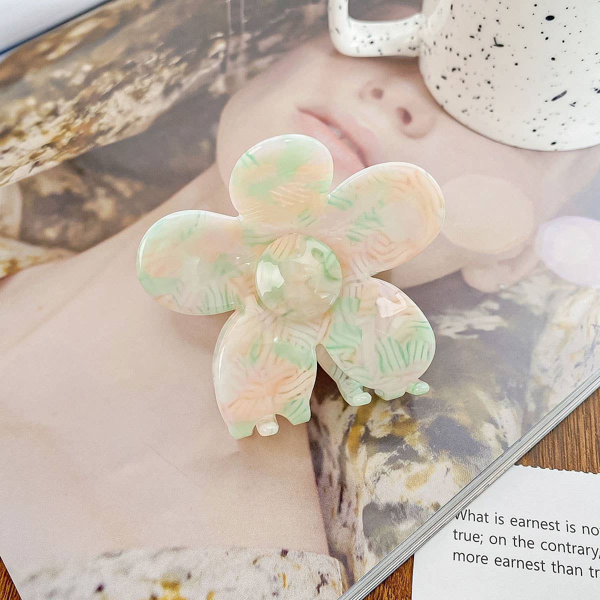 2.7" Flower Tortoise Shell Hair Claw Clips_CWAHA0383