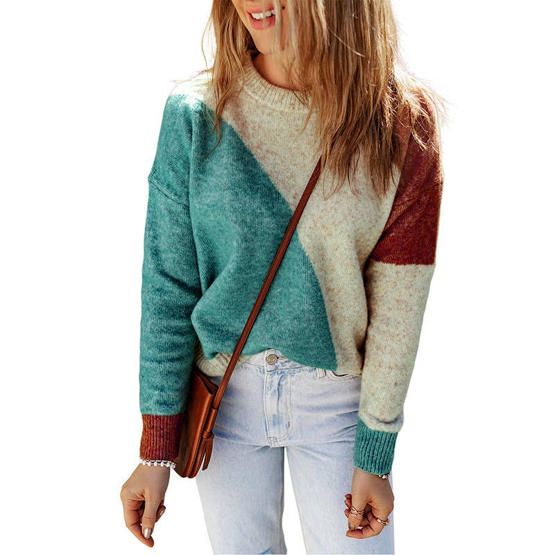 CREW NECK COLOR MATCHING SIMPLE ALL-INONE SWEATER