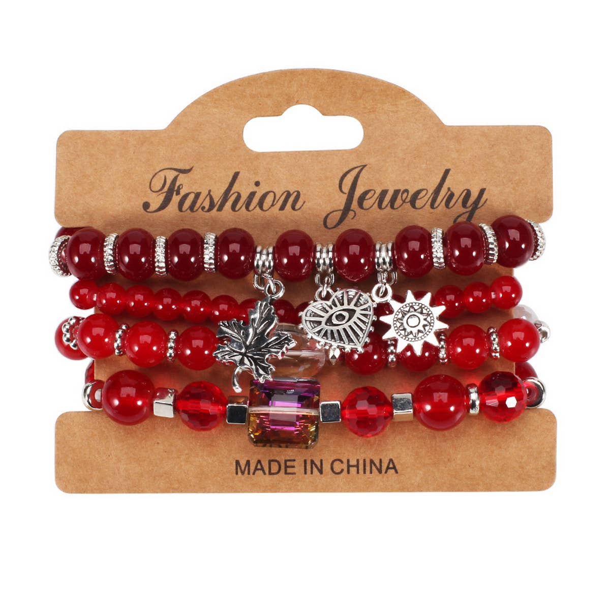 MULTI-LAYERED MAPLE LEAF HEART PENDANT BRACELET