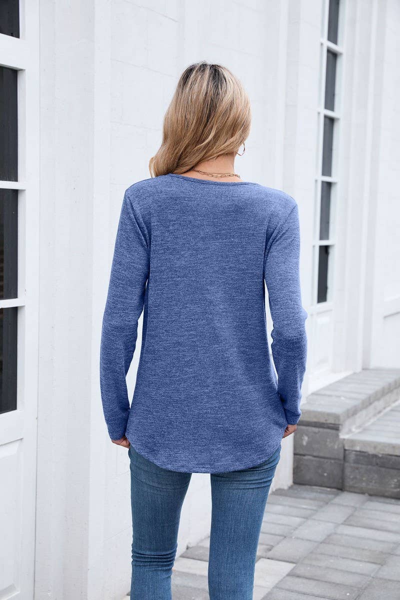 CWTBLL01302_V NECK LOOSE FIT LONG SLEEVE CASUAL TEE