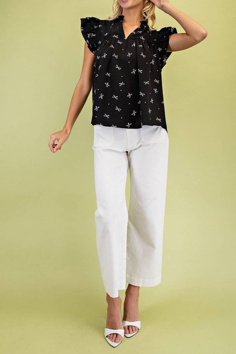 CWTBLS1815_SUMMER V-NECK SWEET PRINTED LADIES SHIRT