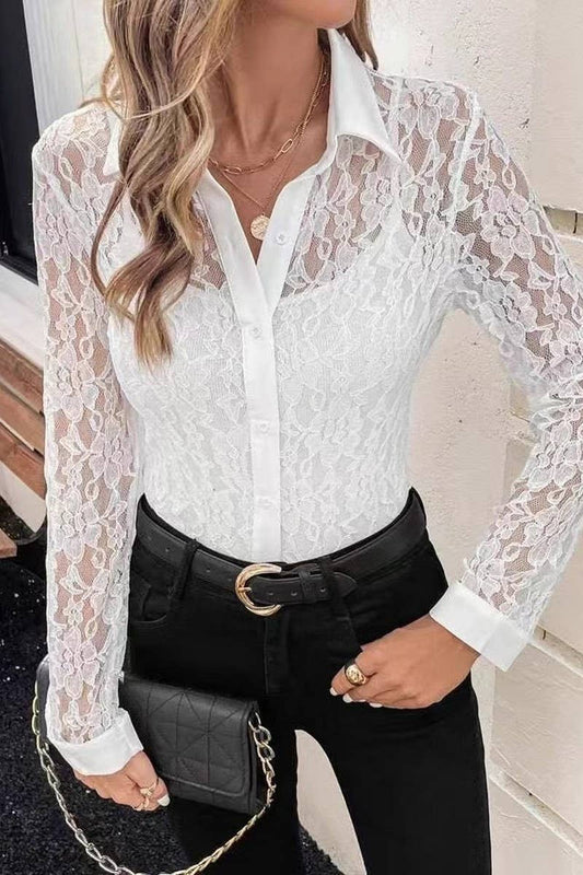 CWTBLL3866_LACE LADIES LONG SLEEVE LAPEL SHIRT