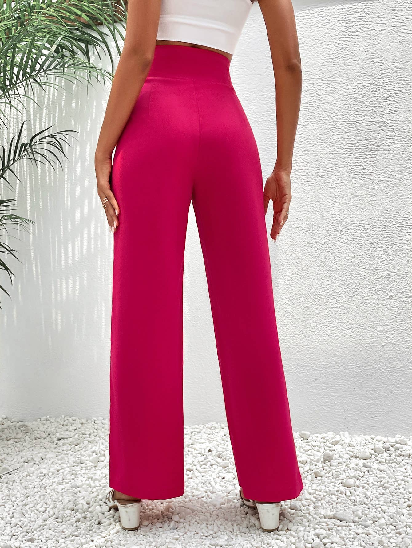Embellished button-up wide-leg pants