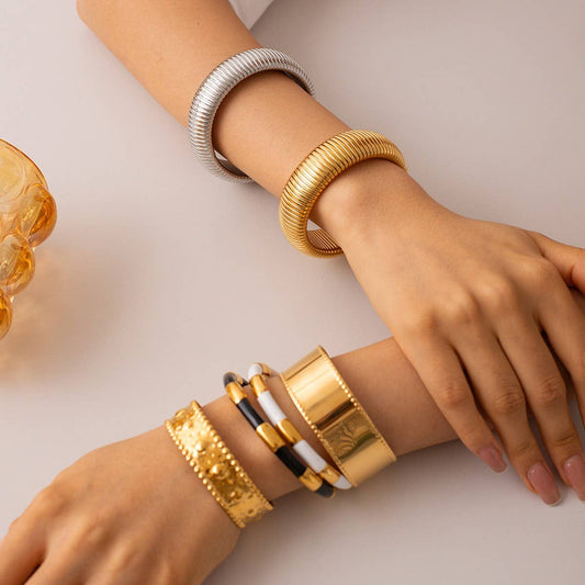 Chic Wide Snake Chain Bangle in Gold &Silver Steel