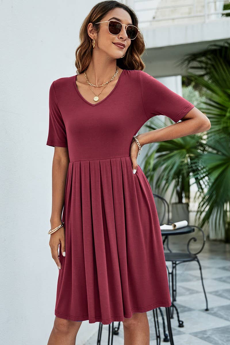 CWTDSS0010_V-Neck Short Sleeve Dress