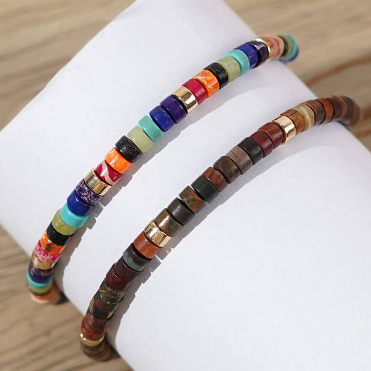 CYLINDRICAL RED PINE SEMI-PRECIOUS STONE BRACELET