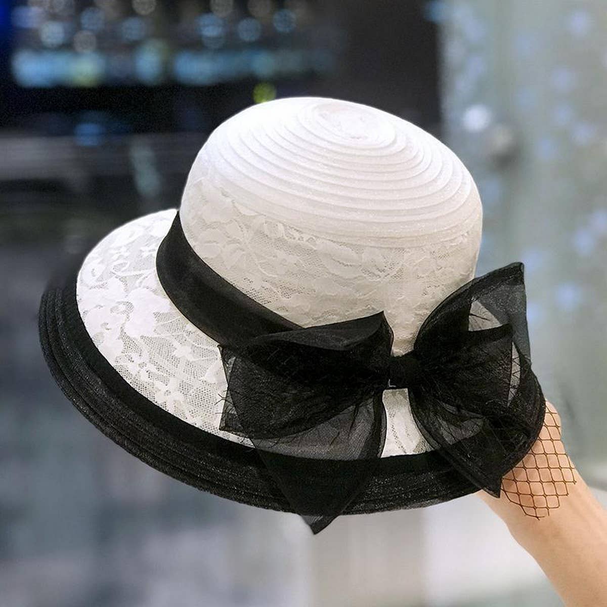 HEPBURN STYLE COLOR BLOCK RETRO SUN HAT_CWAH1451
