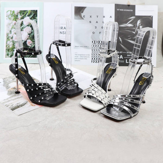 STILETTO SQUARE TOE HIGH HEELS WITH RIVETS_CWSHS0608