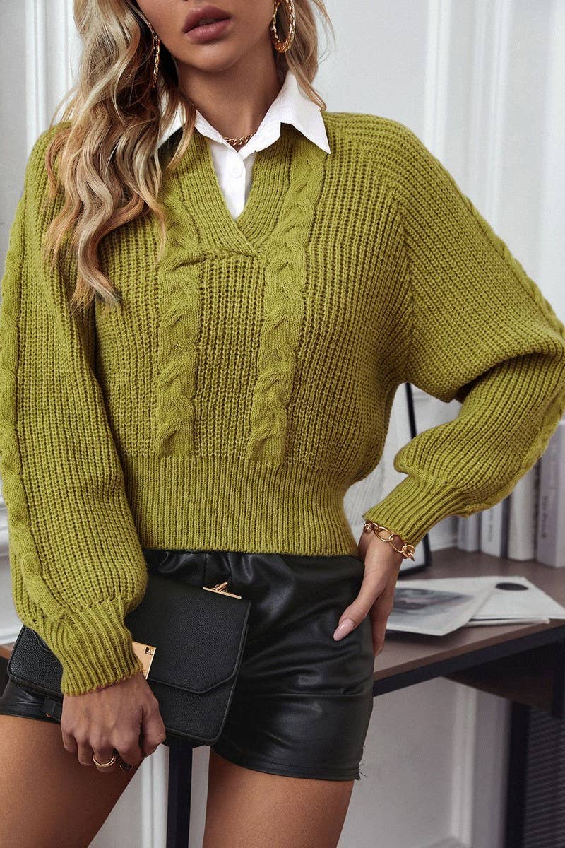 CWOSWL2876_SHIRT COLLAR STITCHING FAKE TWO-PIECE SWEATER