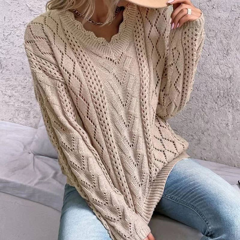 DESIGN HOLLOW-OUT V-NECK ALL-MATCH SWEATER