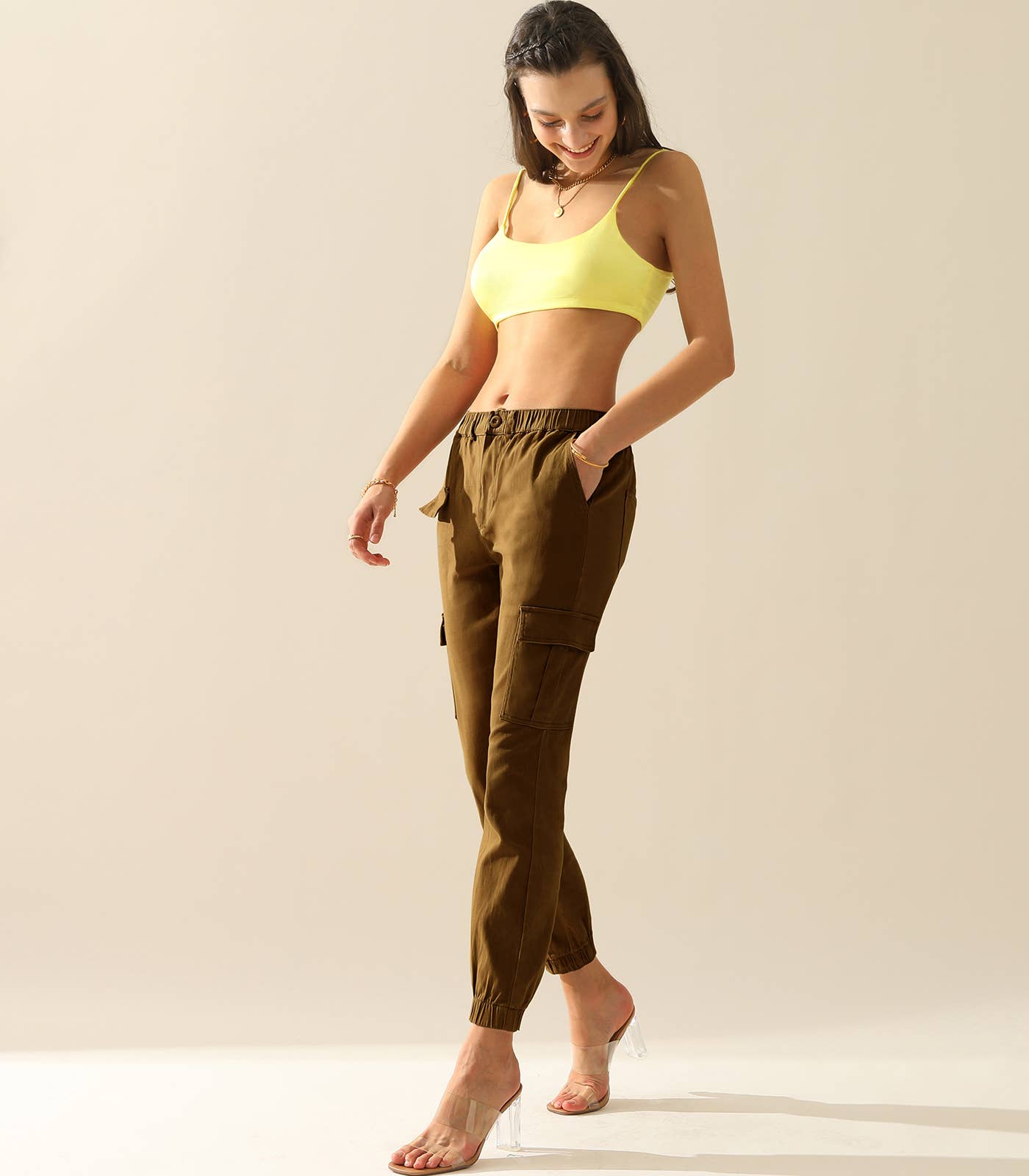 CWBLP400_Elastic Waist Cargo Pants Cotton Cargo Work Pants