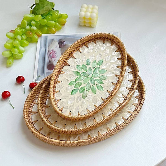 RATTAN OVAL FRUIT TEA SHELL TRAY STORAGE BASKET_CWMM4497
