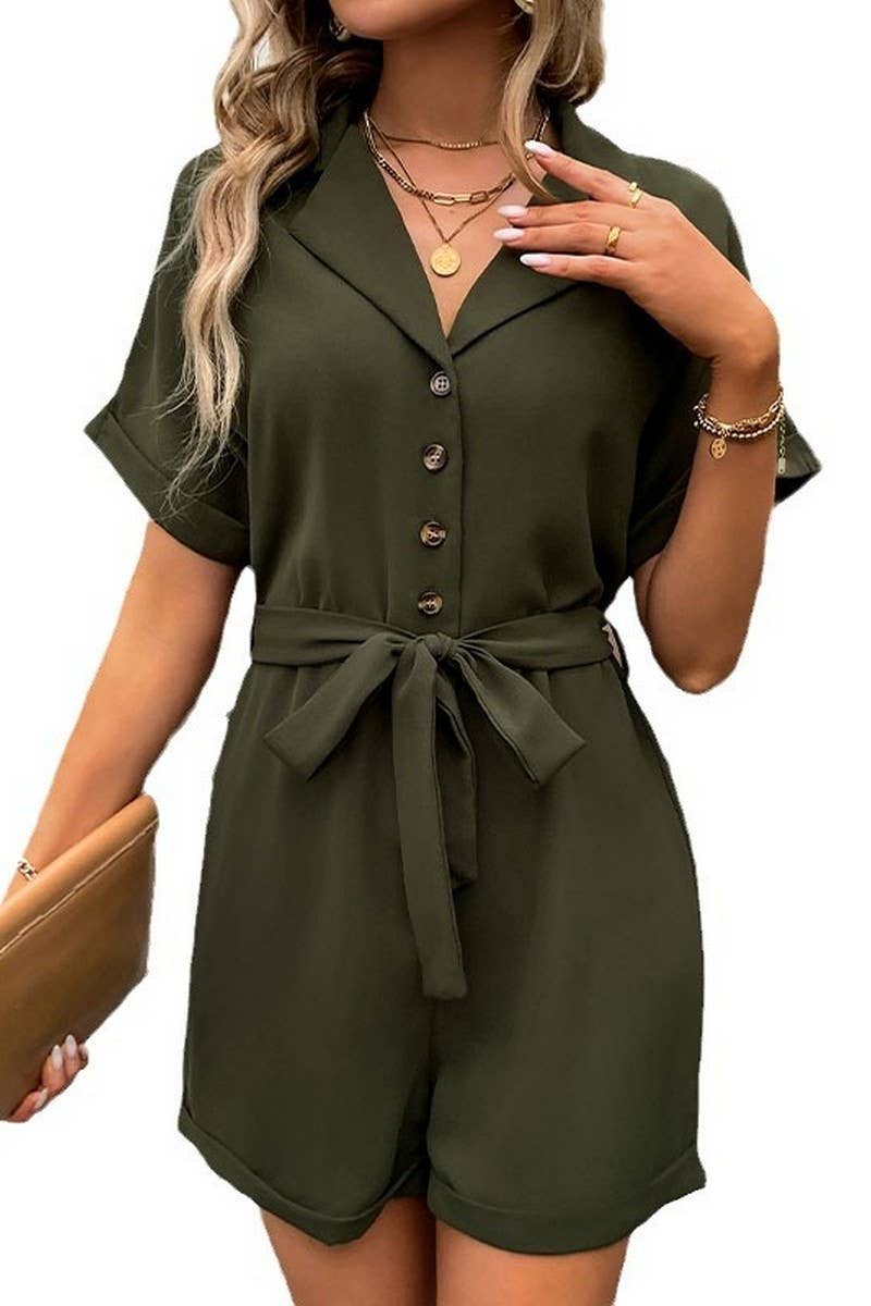 CWSJS0869_LAPEL SHORT SLEEVE CASUAL WIDE LEG JUMPSUIT