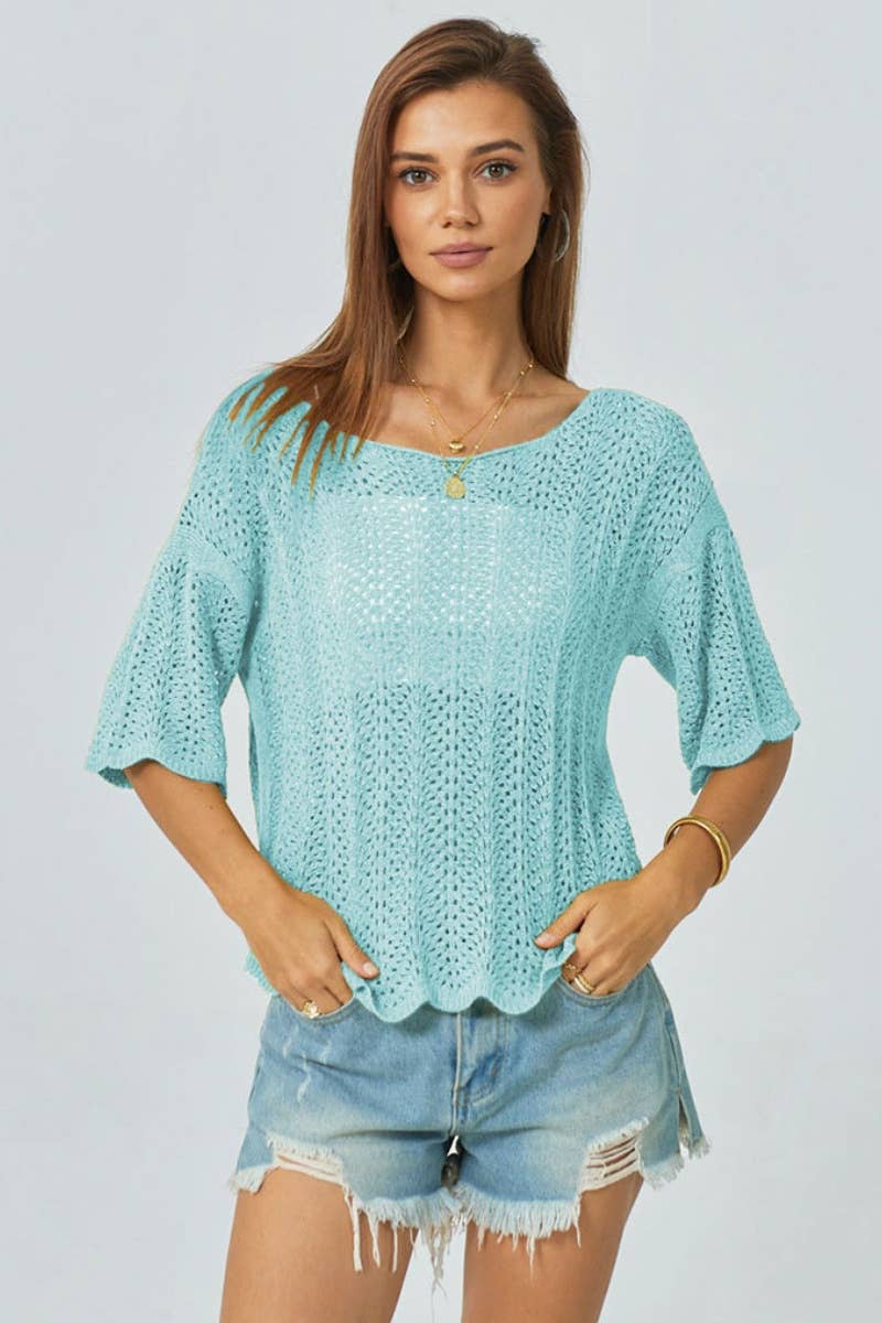 CWTBLS0759_KNITTED CREW NECK HOLLOWED OUT SHORT JACKET