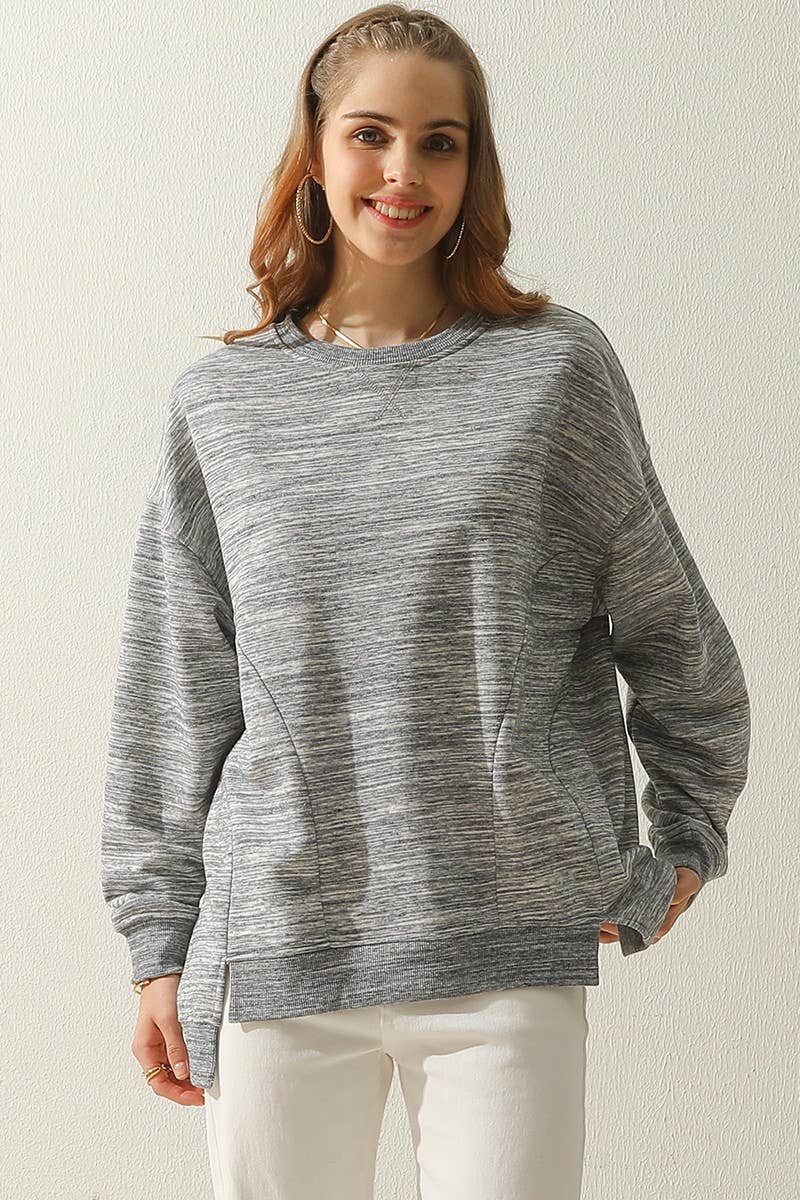 CWTTL905_LONG SLEEVE ROUND NECK CUT HEM SWEATSHIRT
