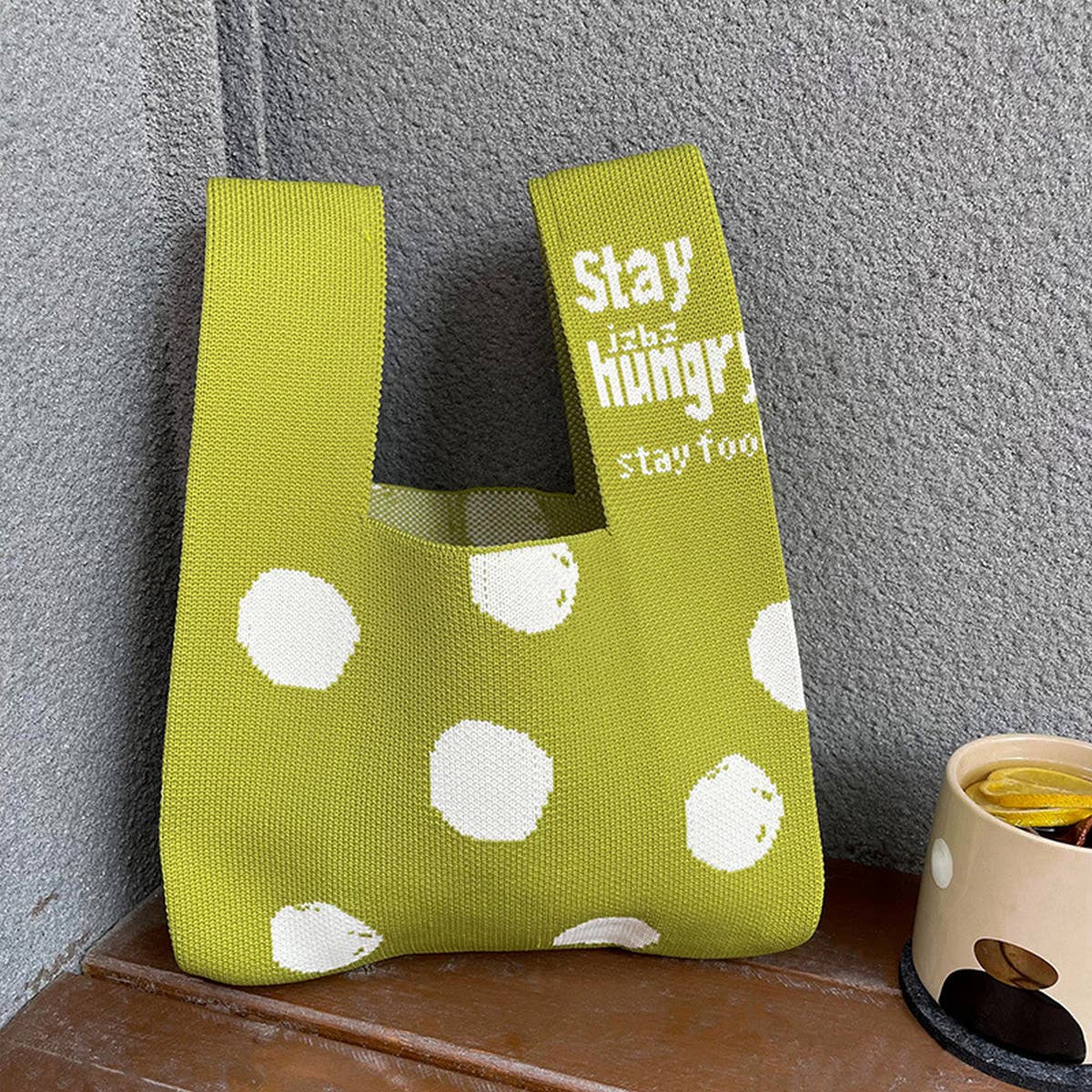 BLACK AND WHITE POLKA DOT KNITTED BAG_CWAB3227
