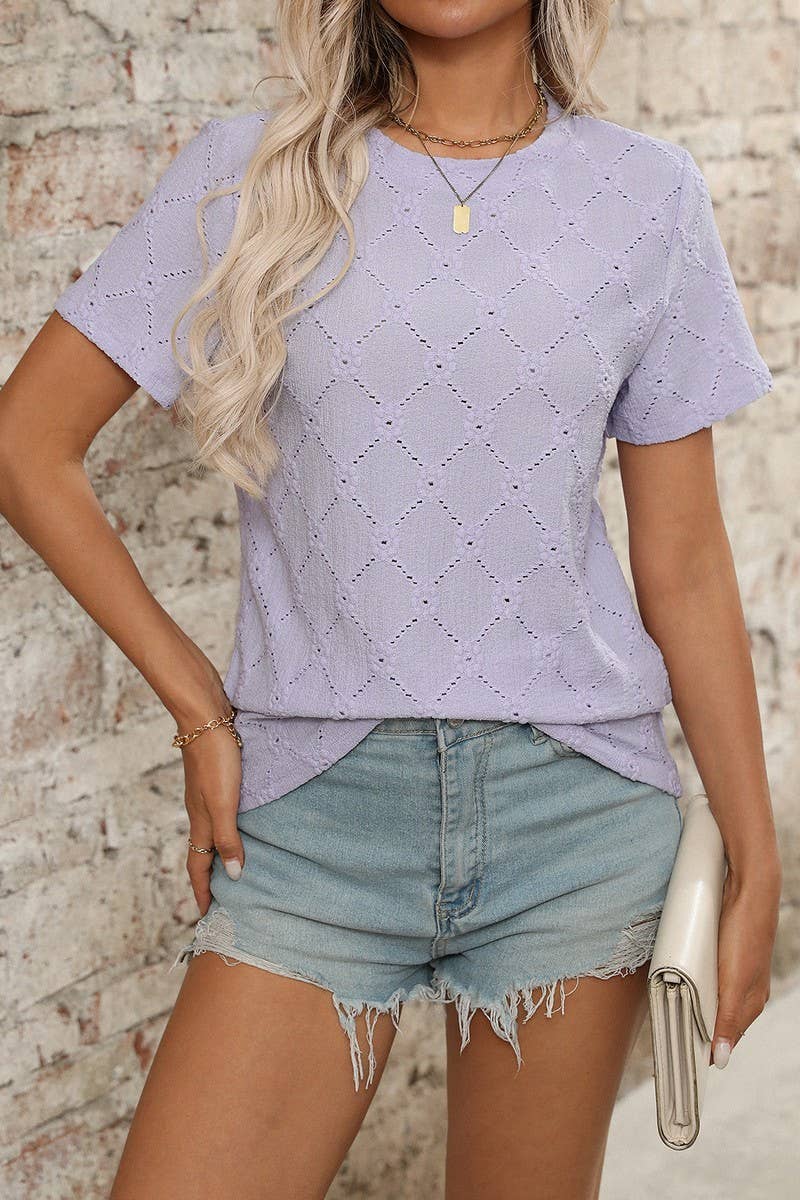 CWTTS1372_SUMMER ROUND NECK JACQUARD SHORT-SLEEVED T-SHIRT