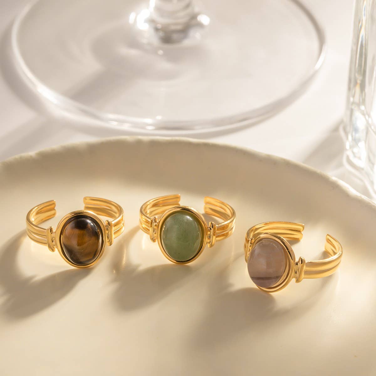 INLAID NATURALSTONE STAINLESS STEEL OPEN RINGS