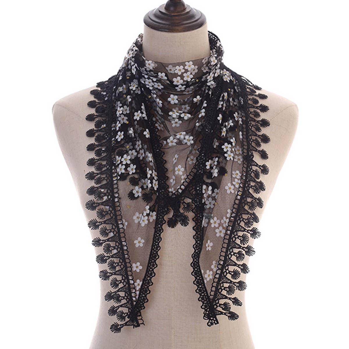 SOLID COLOR TASSEL FLOWER TRIANGLE LACE VEIL_CWMM1987