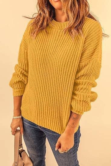 CREW-NECK FLARED CUFF JUMPER LOOSE SWEATER