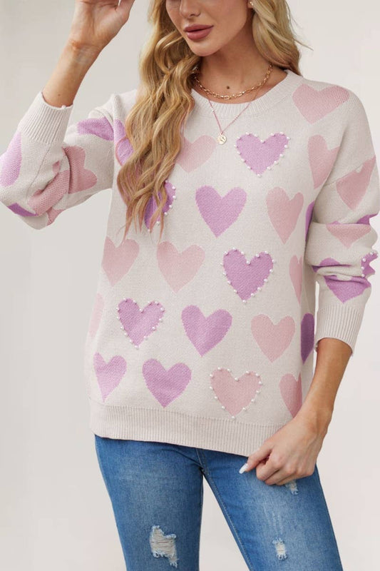 CWOSWL5885_LOVE BEADED CREW-NECK LONG-SLEEVED SWEATER