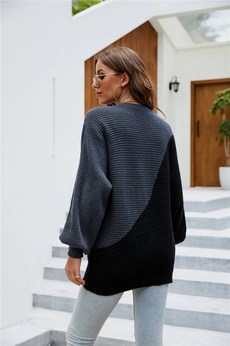 CWOSWL3173_CONTRAST COLOR STITCHING BATWING SWEATER
