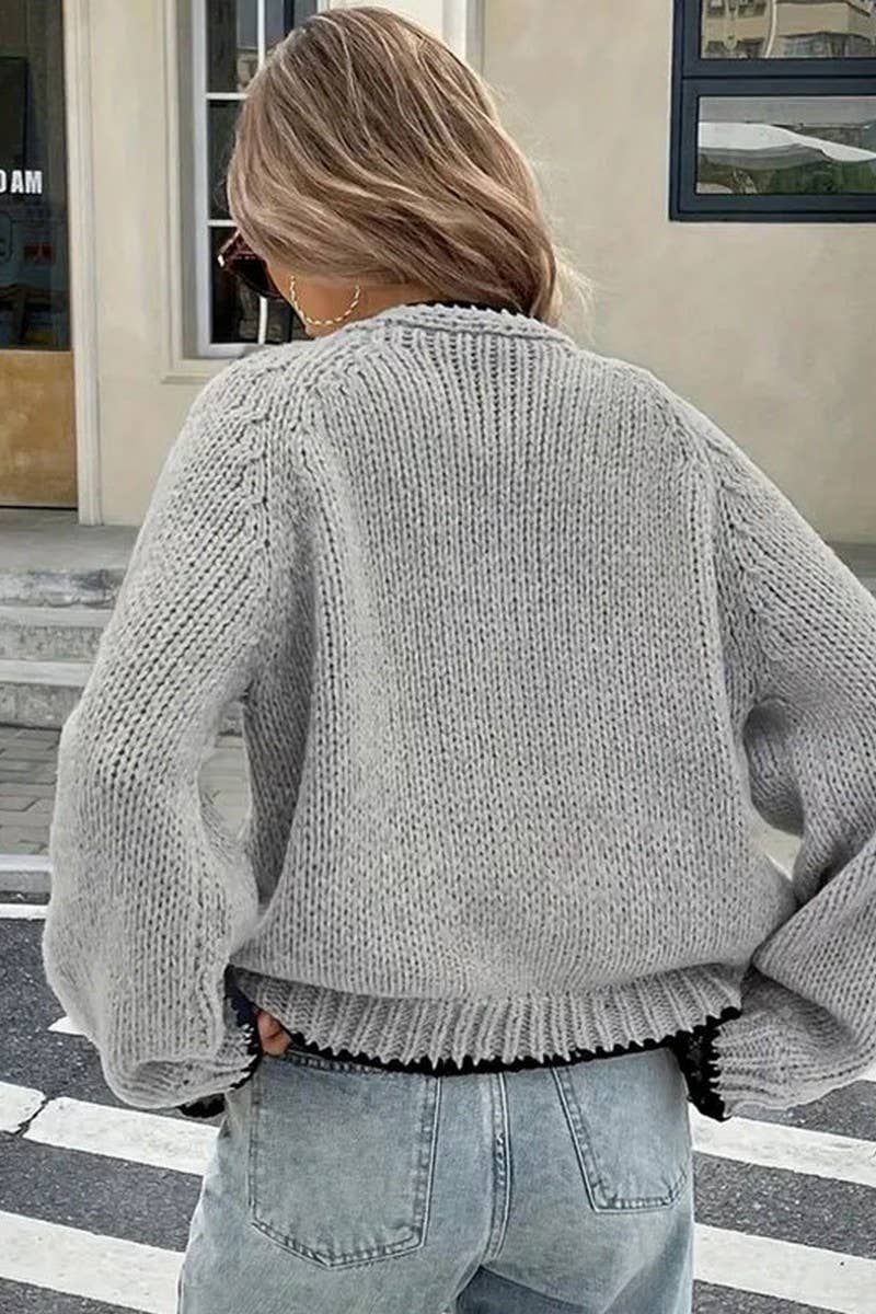 CWOCAL00698_LOOSE KNIT LONG SLEEVE BOW TIE CARDIGAN TOP