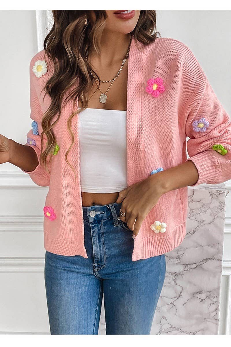 CWOCAL0746_CROCHETED FLOWER KNITTED CARDIGAN SWEATER