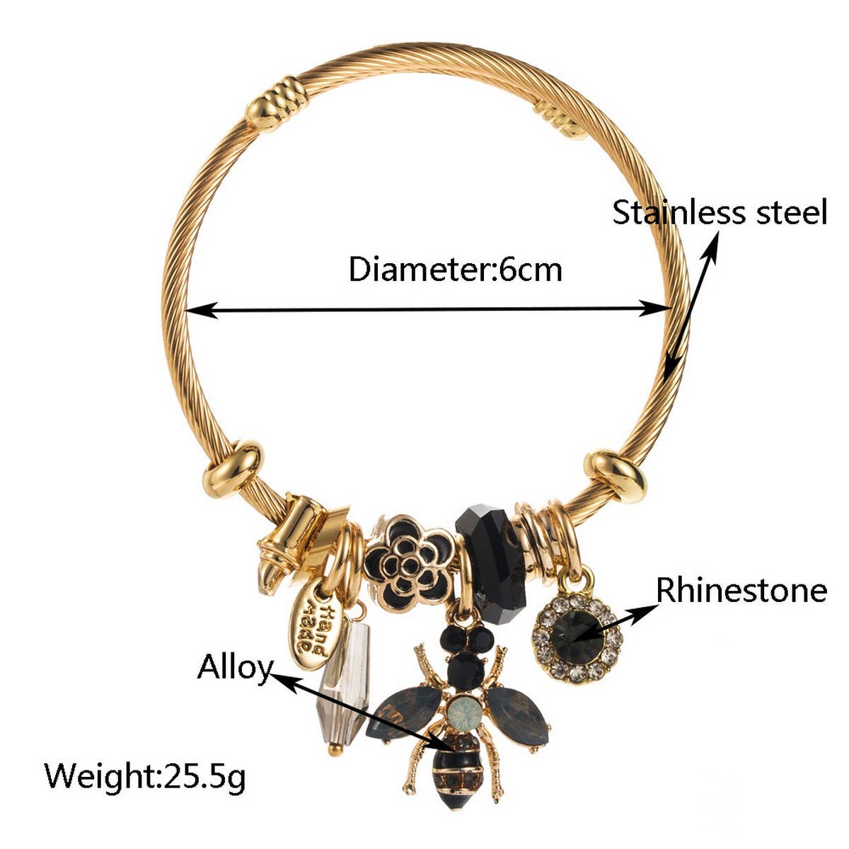 New Stainless Steel Bracelet with Bee Charm_CWMM8483
