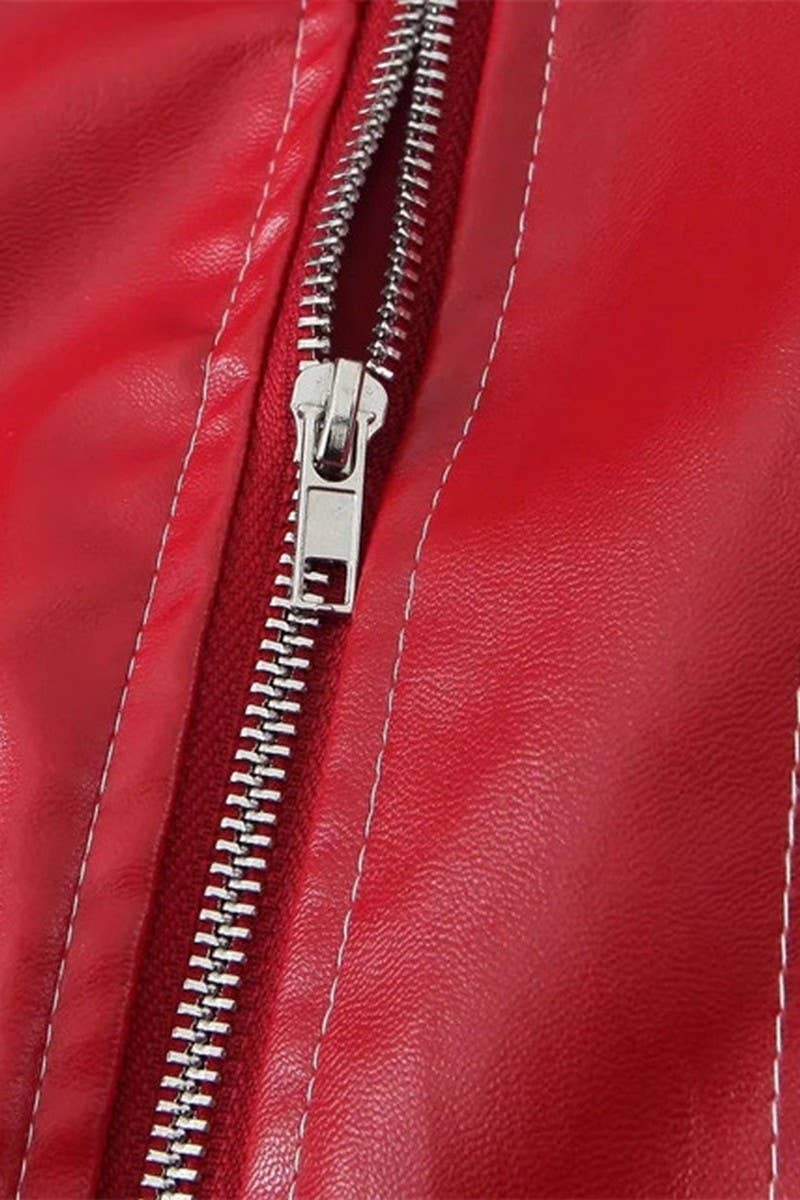 CWOJA0863_SOLID LOOSE FIT ZIP-UP MOTORCYCLE JACKET