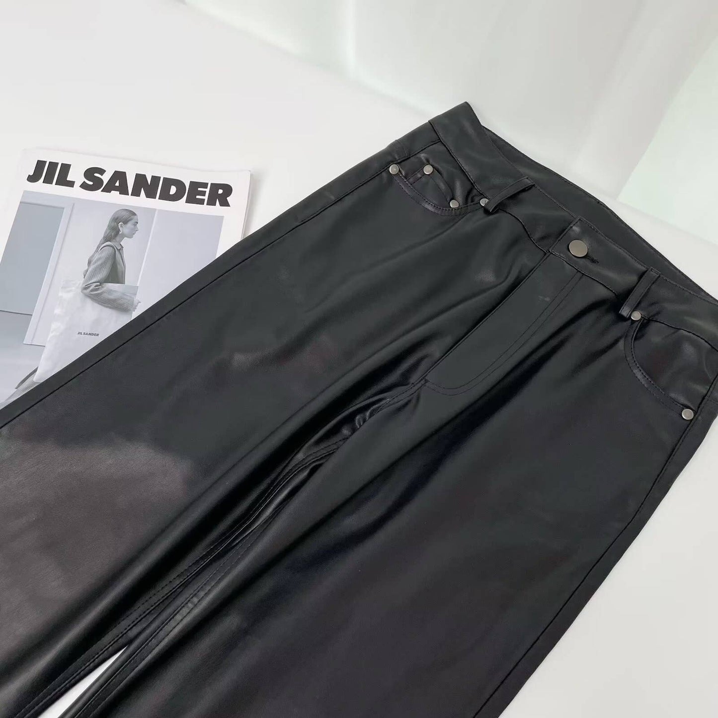 FASHION HIGH WAIST STRAIGHT TUBE PU LEATHER PANTS