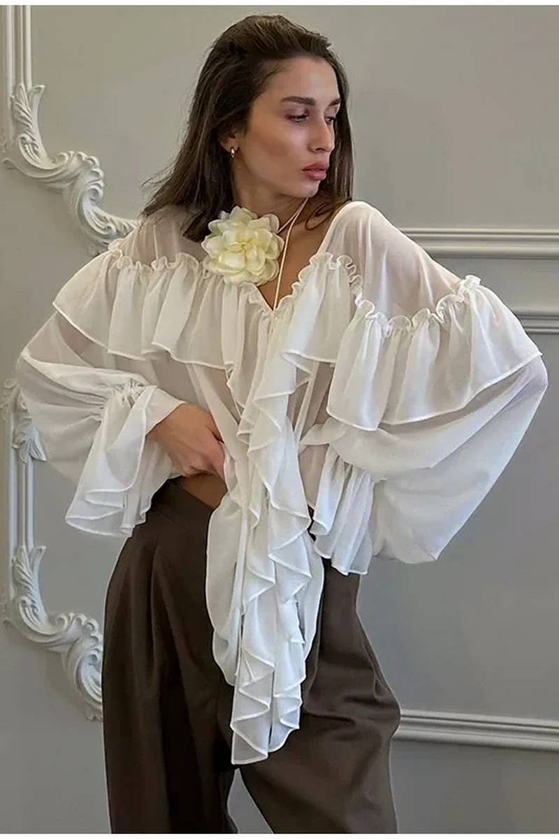 CWTTL2062_SUMMER V-NECK SEXY SEE-THROUGH BEACH COVER-UP