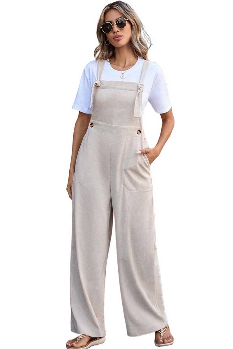 CWSJS0859_CASUAL LACE-UP SOLID COLOR OVERALLS