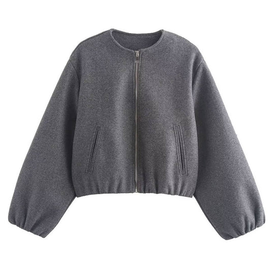 CREW NECK LONG SLEEVE WITH POCKET ZIPPER CARDIGAN