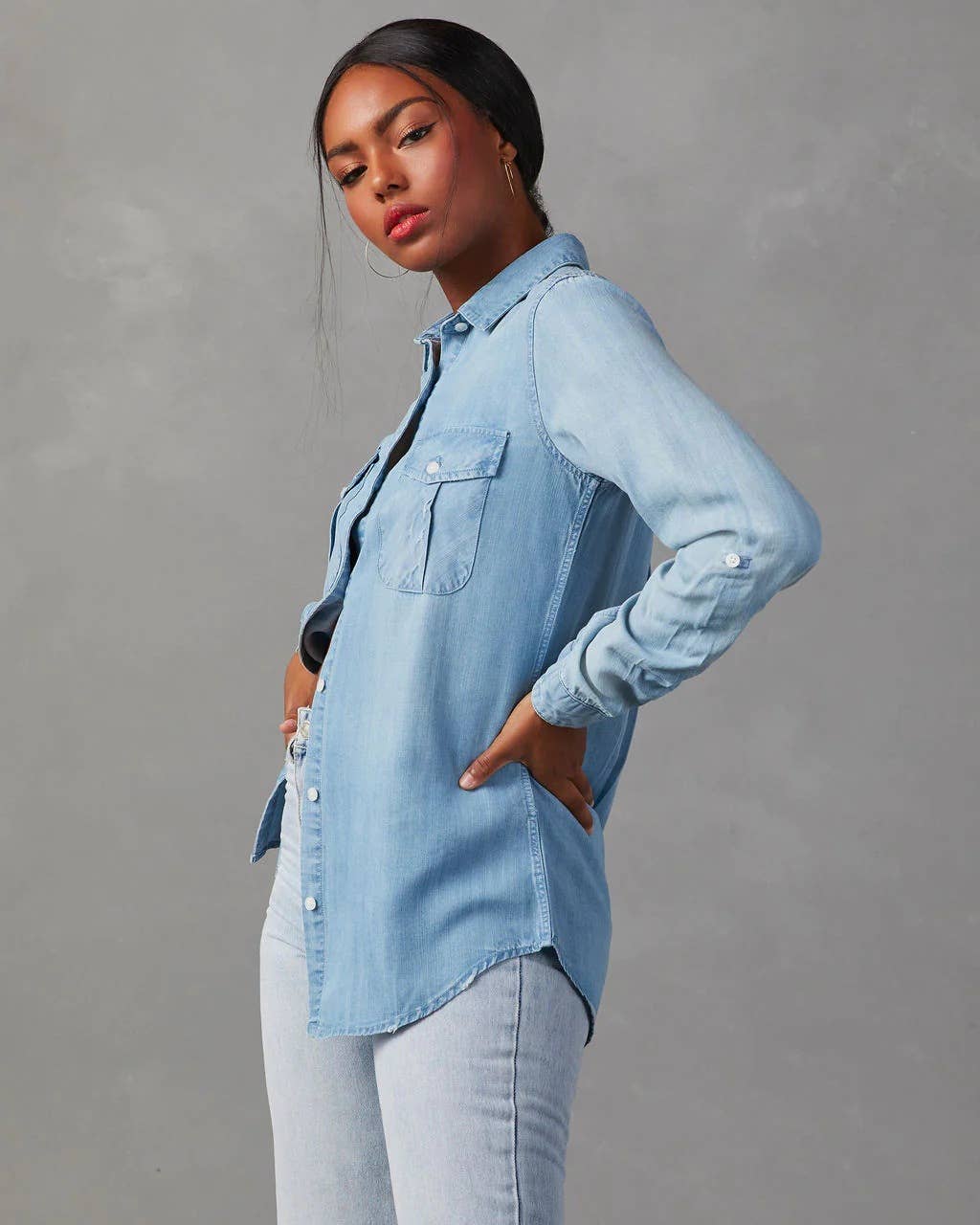 DENIM WASH WATER ELEGANT LONG SLEEVE SHIRT