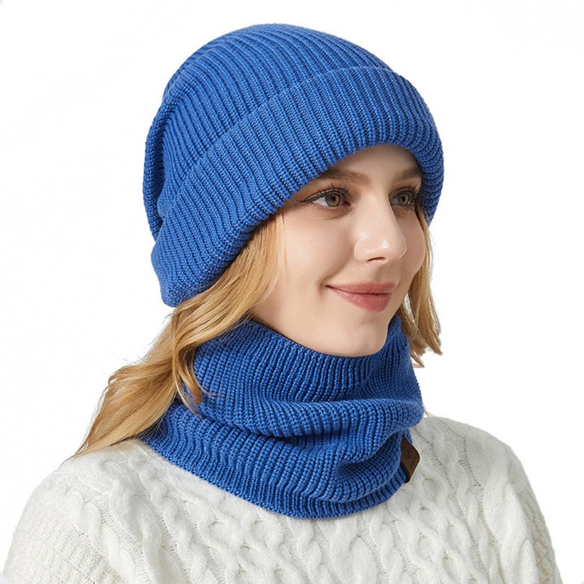 CWAH2207_WINTER THICKENED WOOLEN HAT BIB TWO-PIECE SET