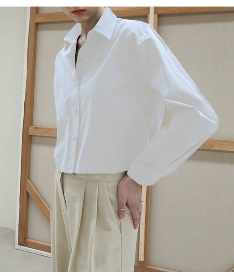 Cotton hem elastic waistband solid color shirt