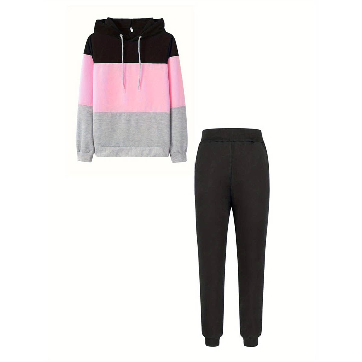 CASUAL COLOR MATCHING HOODIE AND HOODIE PANT SUIT