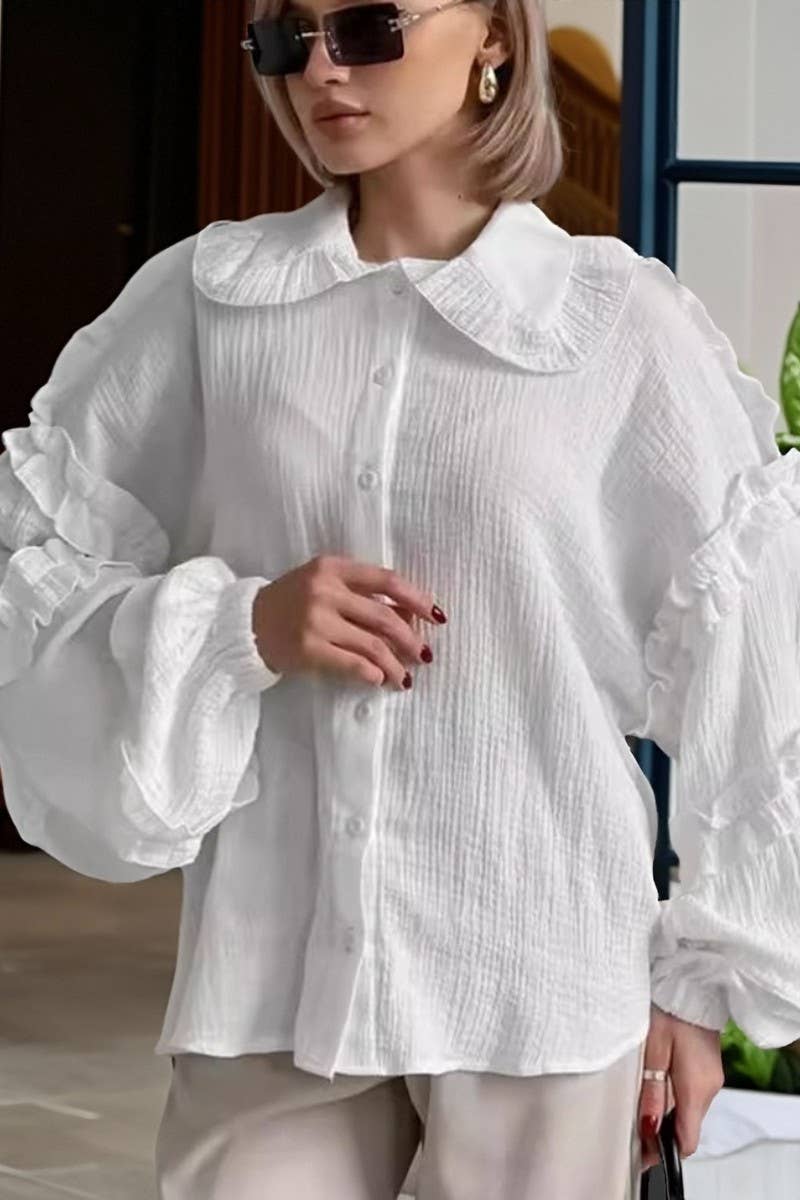 CWTSTL00922_LACE LANTERN SLEEVE LOOSE LONG SLEEVE SHIRT