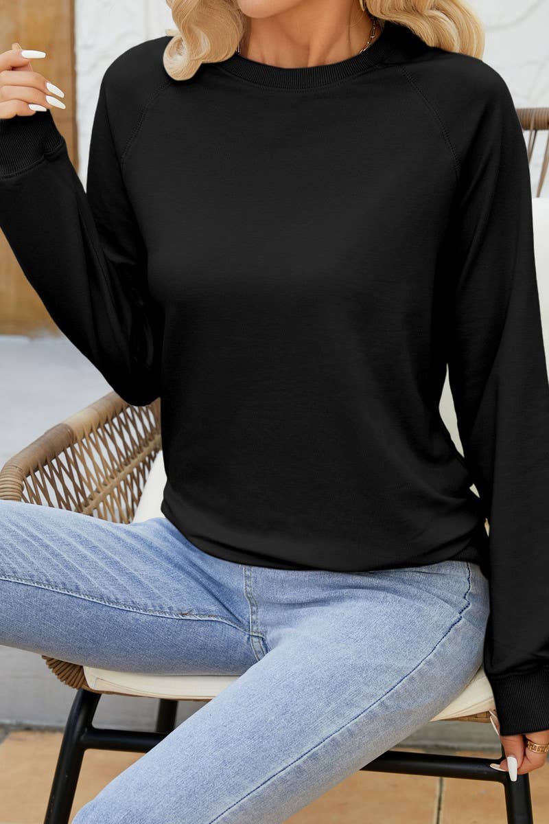 CWTBLL01327_ROUND NECK SOLID COLOR HORN SLEEVE SWEATSHIRT