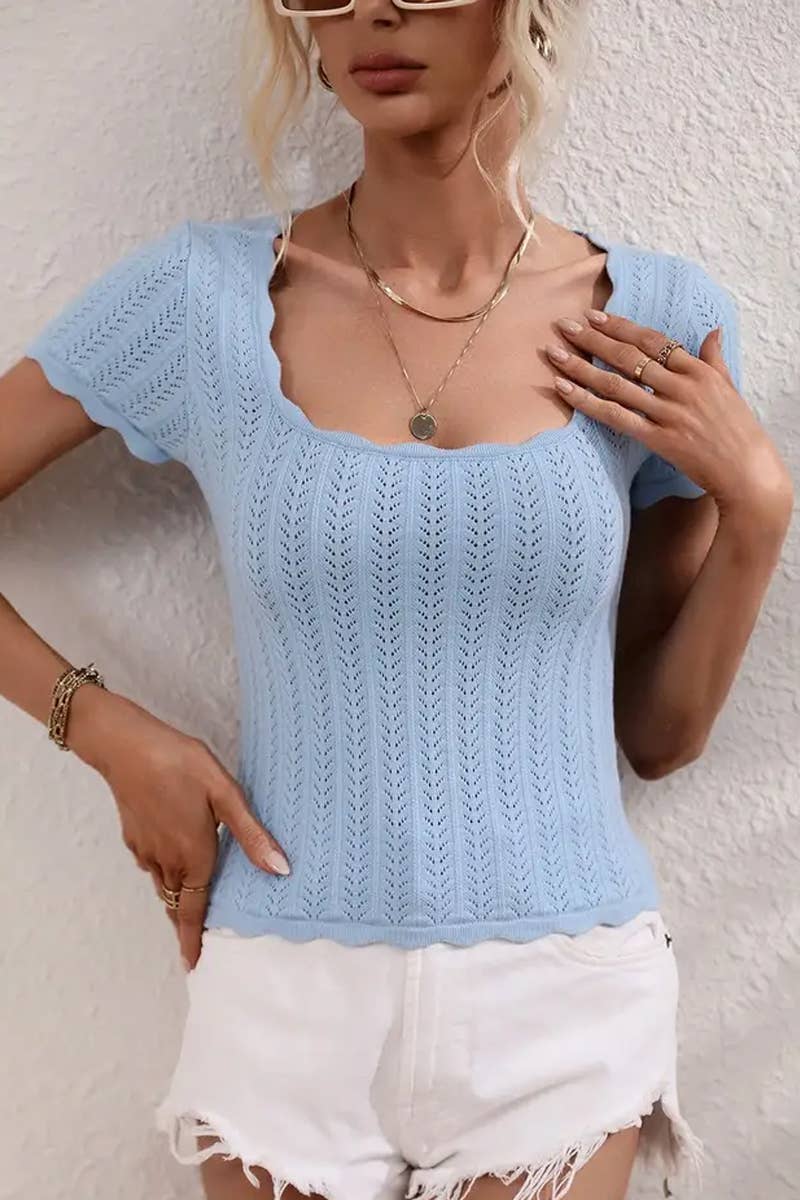 CWTBLS1765_SUMMER U-NECK CASUAL SOLID COLOR SWEATER
