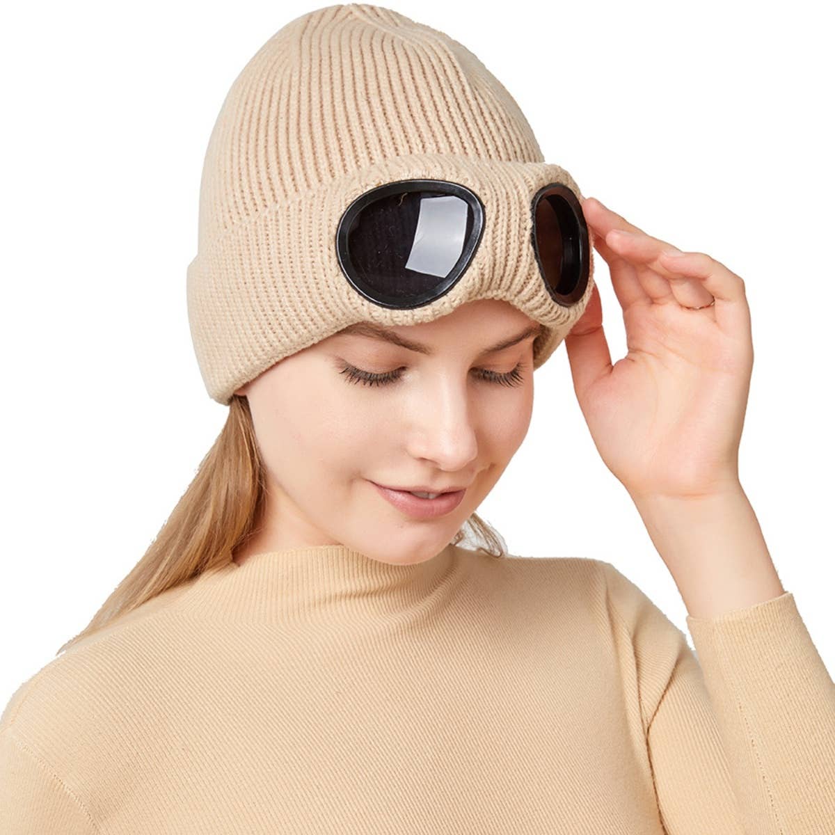CWAH2210_WINTER WOOL SKI WINDPROOF GLASSES HAT