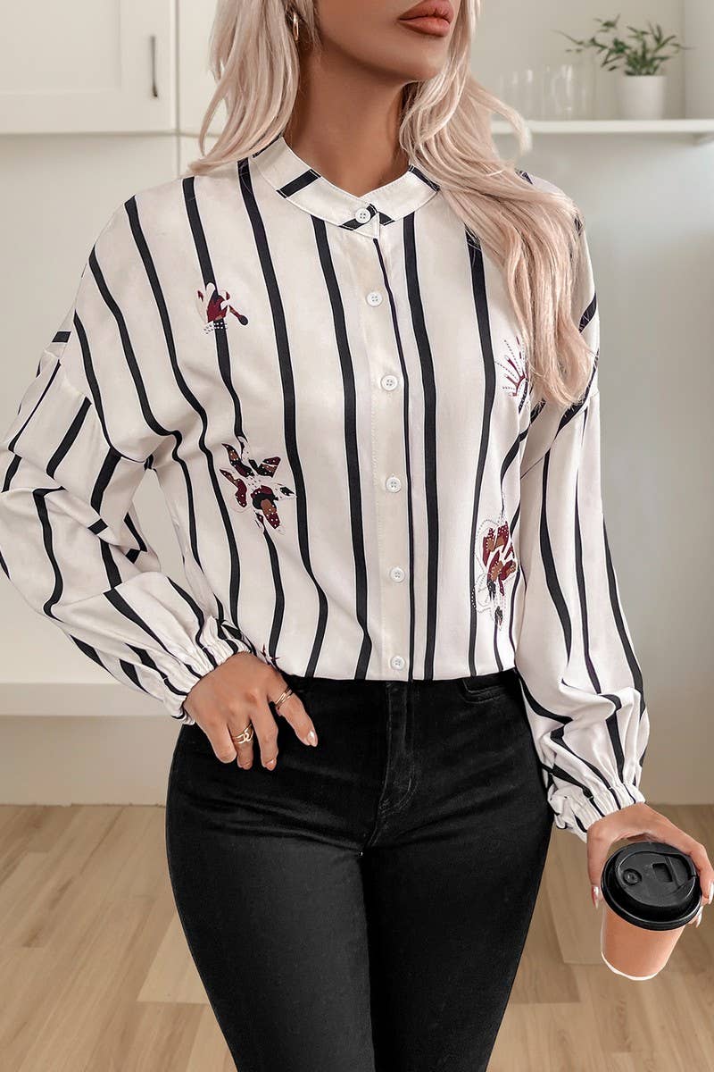 CWTSTL2791_AUTUMN AND WINTER STRIPED PRINT SHIRT