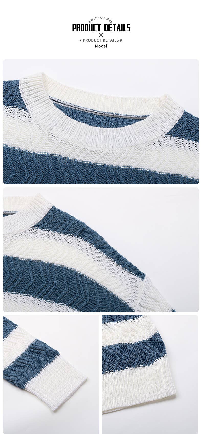 Color-blocking striped round-neck knit sweater