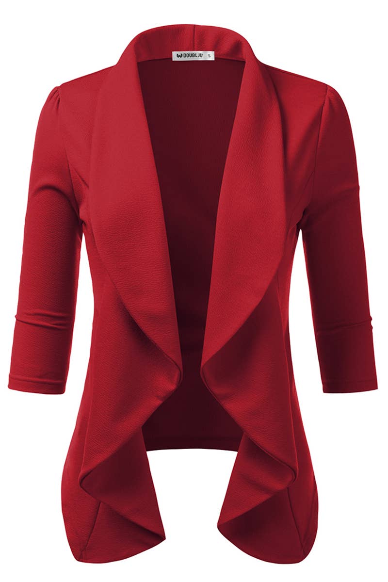 CWOBL089_Casual Work 3/4 Sleeve Open Front Blazer