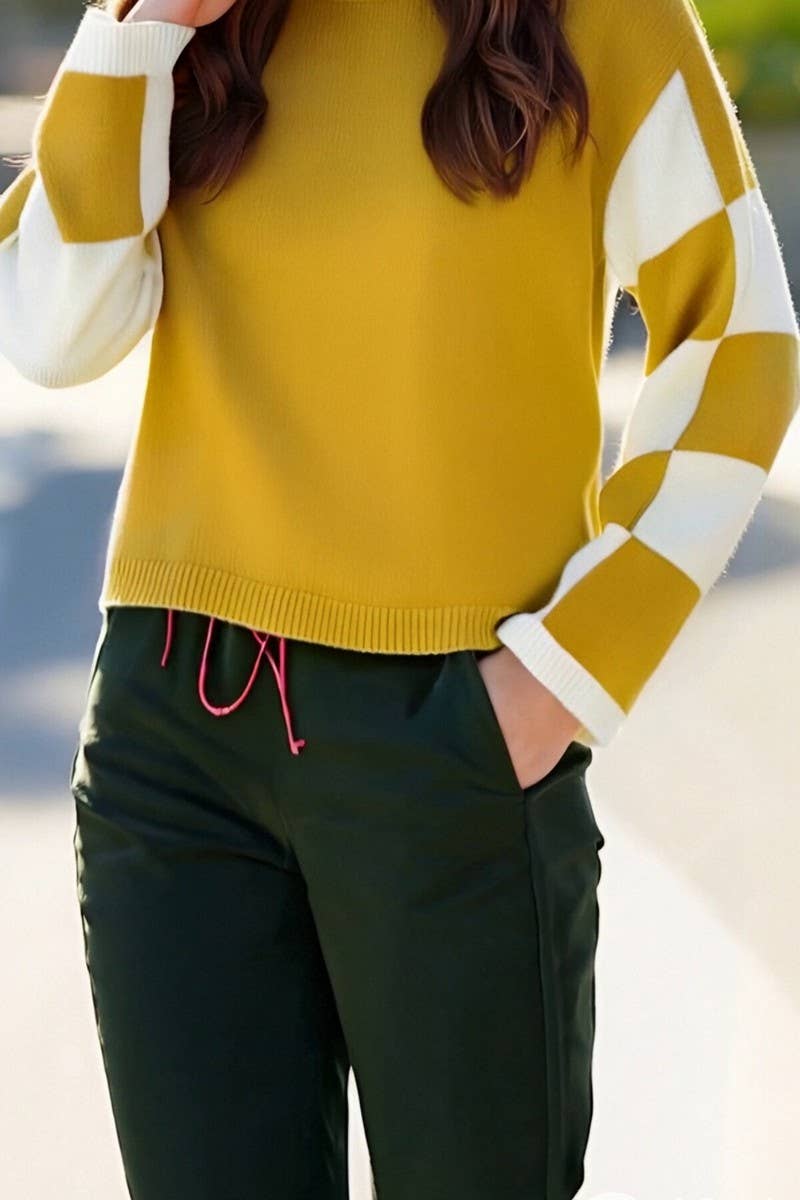 CWOSWL6949_COLORBLOCK PRINTED CREWNECK PULLOVER SWEATER